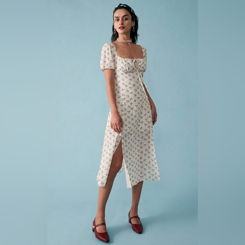 Rihoas short sleeve floral ruched midi dress